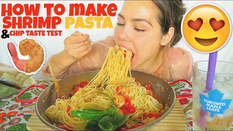 Veronica Wang — s04e37 — Shrimp Pasta Mukbang 먹방 Spaghetti Parmesan Eating Show