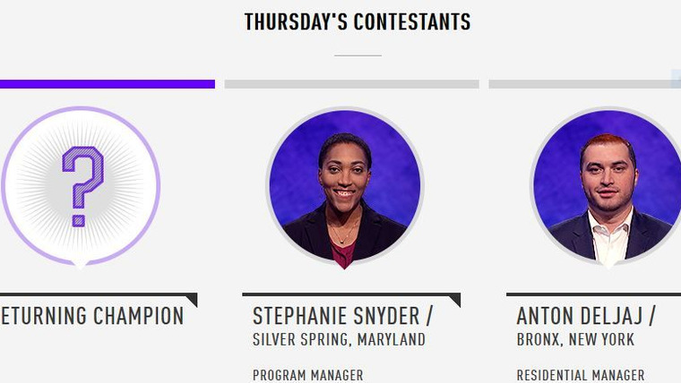 Jeopardy! — s2016e215 — Jon Eisenman Vs. Josh Hamilton Vs. Susan Corica, show # 7505.