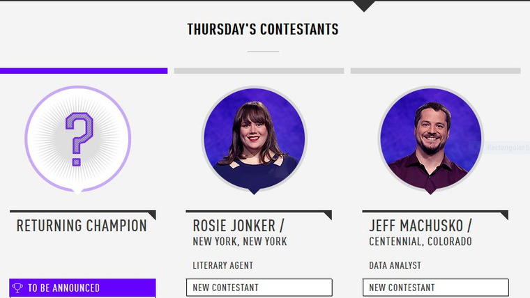 Jeopardy! — s2018e19 — Doug Dodson Vs. Kian Barry Vs. Sara Butner, Show # 7769.