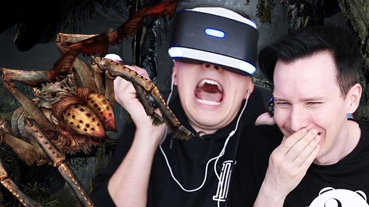 Dan and Phil — s05e22 — Dan (scared of spiders) explores a cave (literally full of spiders) - Skyrim VR!