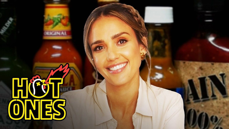Hot Ones — s13e01 — Jessica Alba Applies Lip Gloss While Eating Spicy Wings