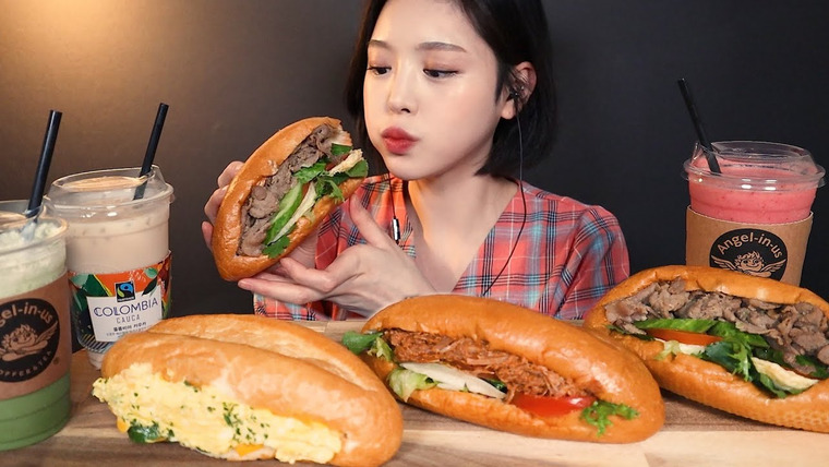 문복희 Eat with Boki — s02e55 — SUB)엔제리너스 신메뉴 샌드위치 먹방! 🌯 에그마요, 비비큐포크, 오리지널 불고기 바게트에 딸기쥬스까지 리얼사운드 Sandwich mukbang ASMR