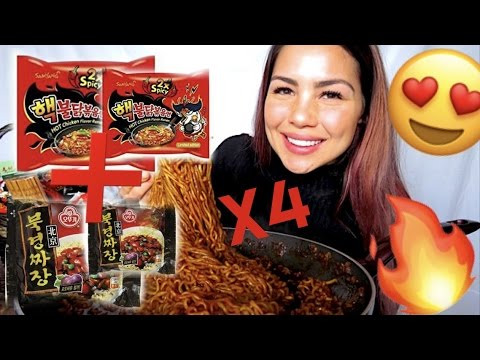 Veronica Wang — s04e17 — Nuclear Fire Noodles + Spicy Korean Black Bean Noodles 짜장면 | Mukbang 먹방 Jjajangmyeon 핵불닭볶음면