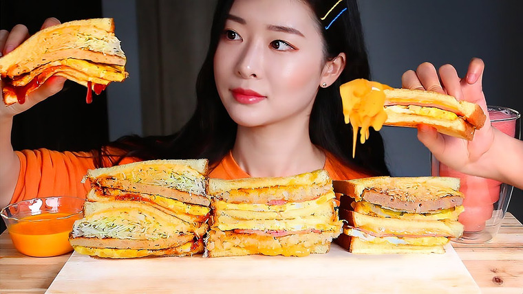 푸메 Fume — s02e52 — ASMR 4 вида корейских хрустящих тостов! Корейская уличная еда Сырный тост Пряный тост MUKBANG