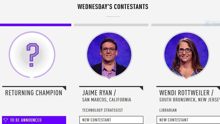 Jeopardy! — s2016e214 — Jon Eisenman Vs. Liz Reardon Vs. Rishi Sangani, show # 7504.