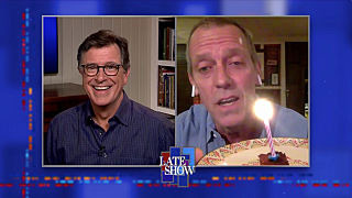 The Late Show with Stephen Colbert — s2020e68 — Stephen Colbert from home, with Hugh Laurie; Benjamin Gibbard
