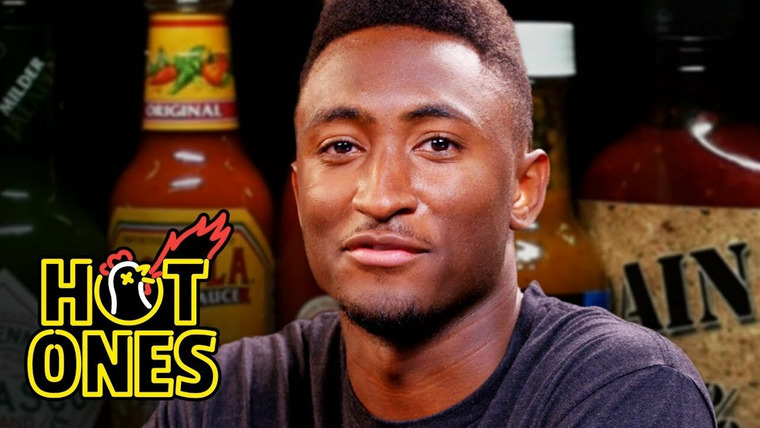 Hot Ones — s06e03 — Marques Brownlee Ranks Hot Sauce Labels While Eating Spicy Wings