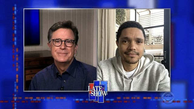 s2020e53 — Stephen Colbert from home, with Trevor Noah, Willie, Lukas and Micah Nelson