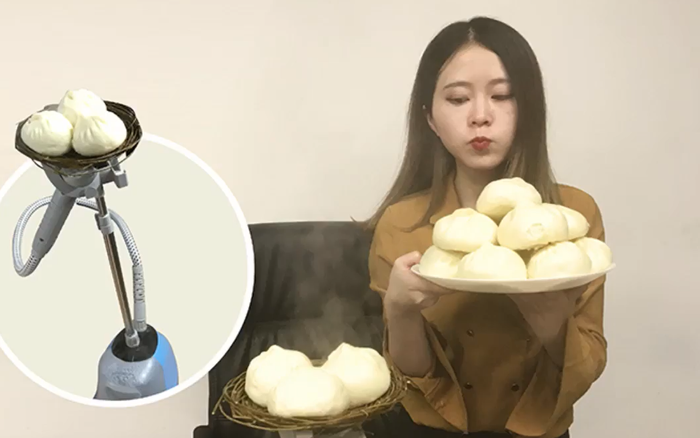 s01e13 — Trying to steam bread(baozi) with a garment steamer at office